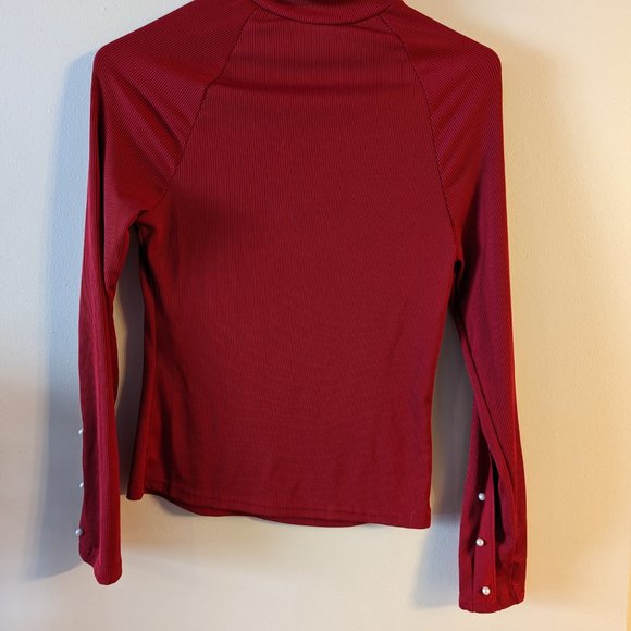 Red Mockneck top with Pearls - Picture 2 of 2